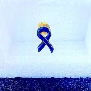 Golden Tone Dark Blue Enamel Ribbon Collar Pin